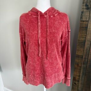 Michael‎ Stars Kylo Acid Wash Thermo Hoodie Red Womens Size XS